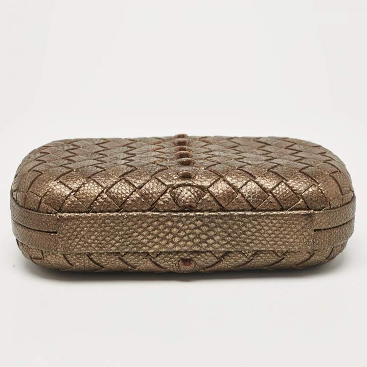 Pre Owned Bottega Veneta Bronze Intrecciato Lizard Small Knot Clutch