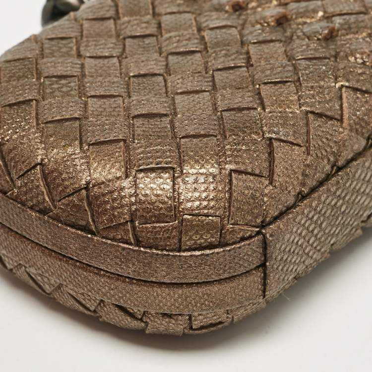 Pre Owned Bottega Veneta Bronze Intrecciato Lizard Small Knot Clutch