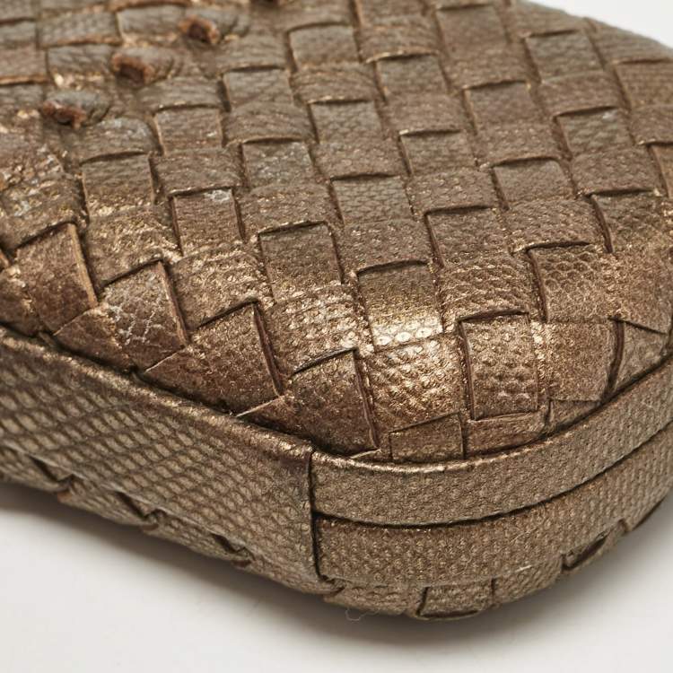 Pre Owned Bottega Veneta Bronze Intrecciato Lizard Small Knot Clutch