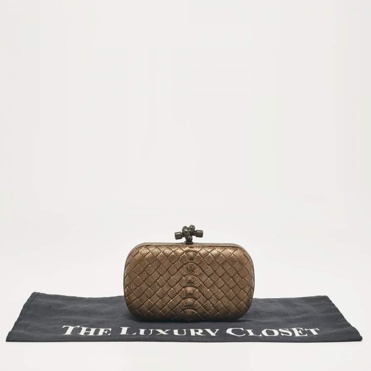 Pre Owned Bottega Veneta Bronze Intrecciato Lizard Small Knot Clutch