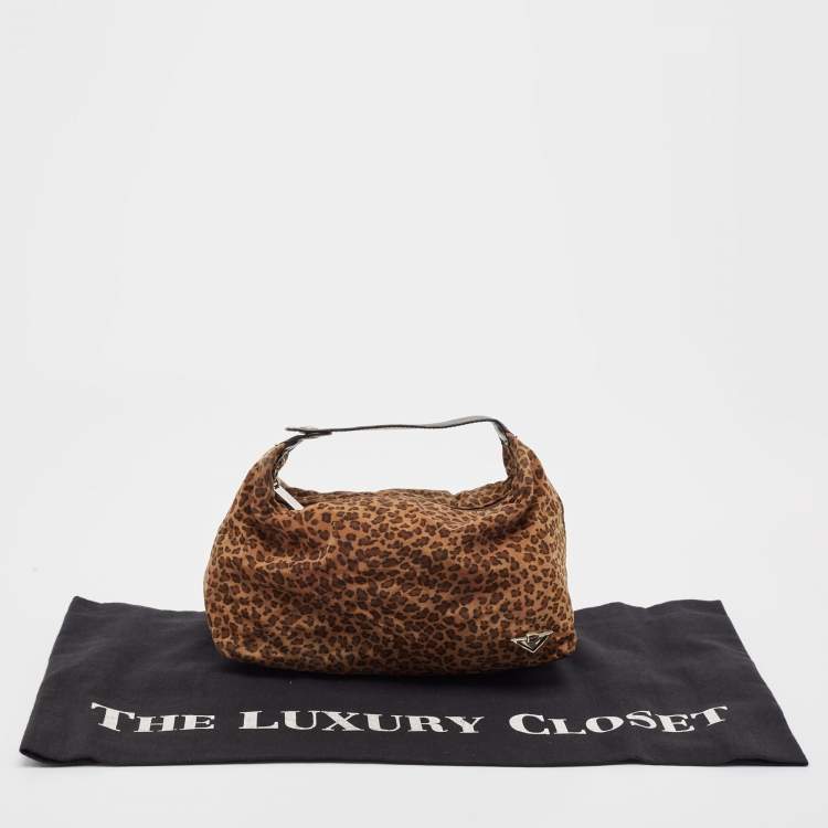 Pre Owned Bottega Veneta Brown Leopard Print Nylon Pouch