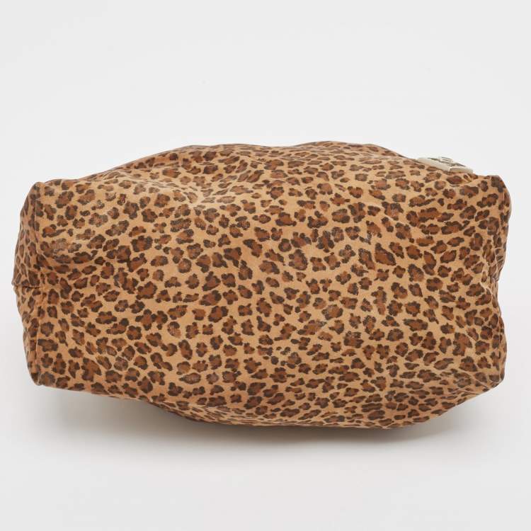 Pre Owned Bottega Veneta Brown Leopard Print Nylon Pouch