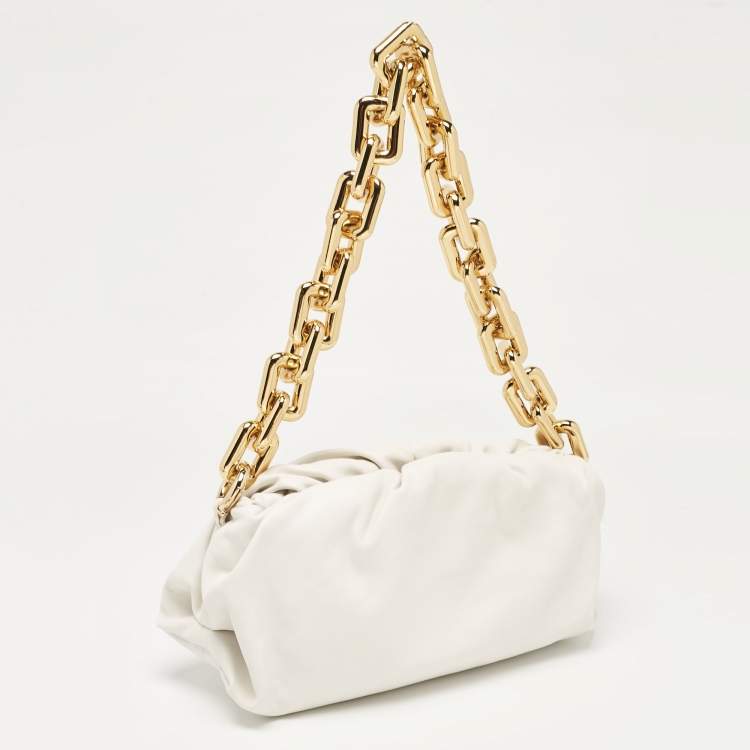 Pre Owned Bottega Veneta White Leather The Chain Pouch Bag