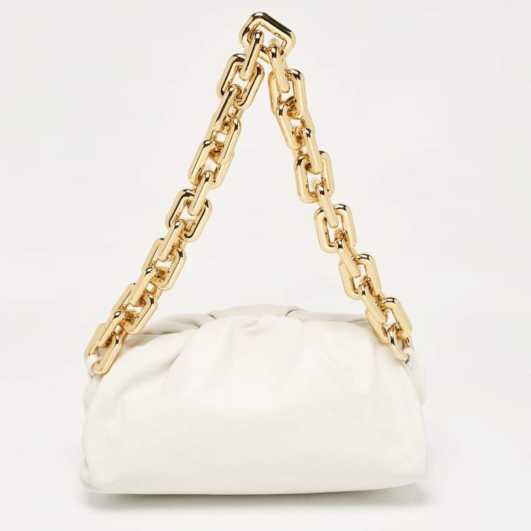 Pre Owned Bottega Veneta White Leather The Chain Pouch Bag