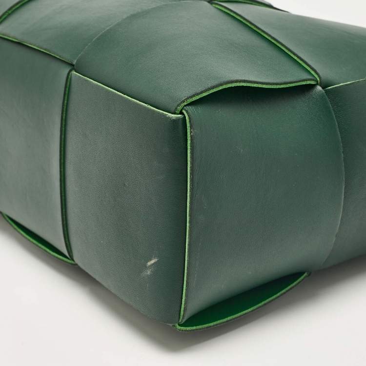 Pre Owned Bottega Veneta Dark Green Intreccio Leather Small Arco Tote