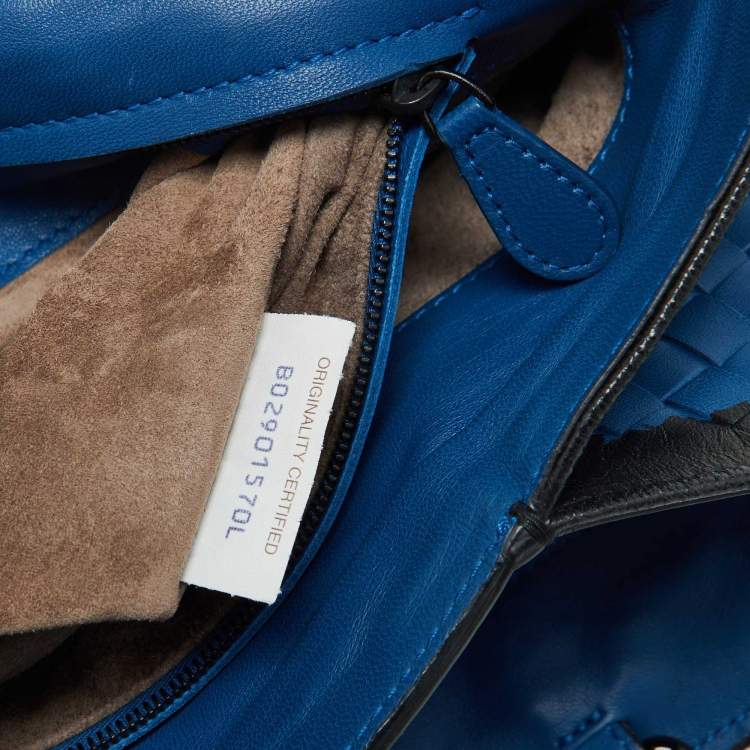 Pre Owned Bottega Veneta Blue/Black Intrecciato Leather Tote