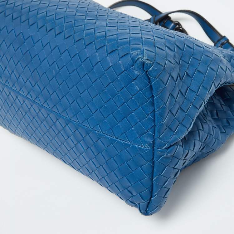 Pre Owned Bottega Veneta Blue/Black Intrecciato Leather Tote
