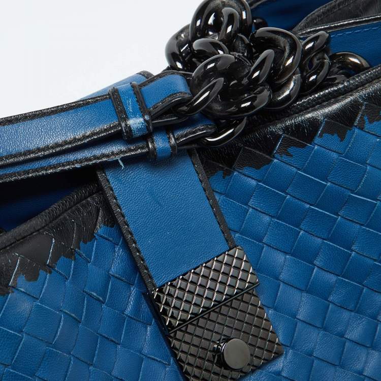 Pre Owned Bottega Veneta Blue/Black Intrecciato Leather Tote