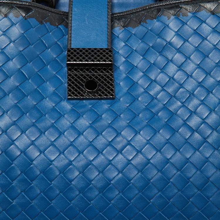 Pre Owned Bottega Veneta Blue/Black Intrecciato Leather Tote