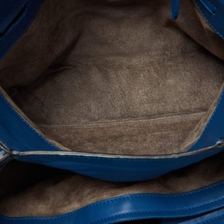 Pre Owned Bottega Veneta Blue/Black Intrecciato Leather Tote