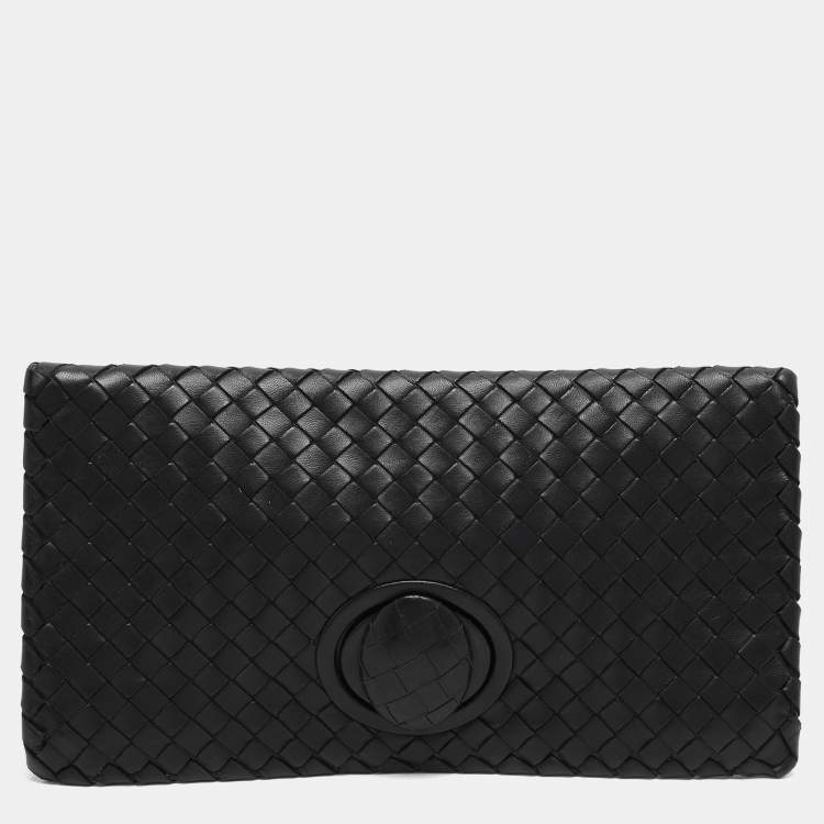 Pre Owned Bottega Veneta Black Intrecciato Leather Twist Lock Clutch