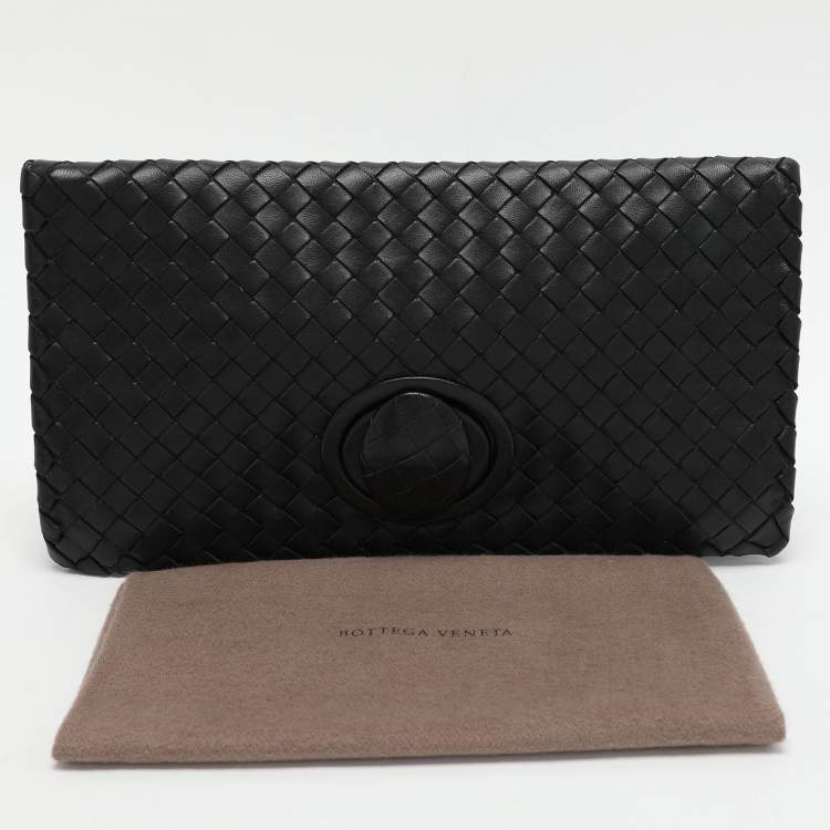 Pre Owned Bottega Veneta Black Intrecciato Leather Twist Lock Clutch