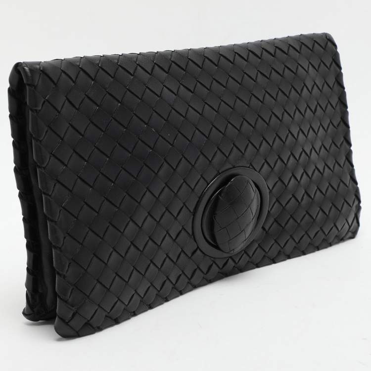 Pre Owned Bottega Veneta Black Intrecciato Leather Twist Lock Clutch