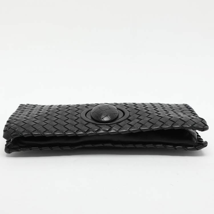 Pre Owned Bottega Veneta Black Intrecciato Leather Twist Lock Clutch