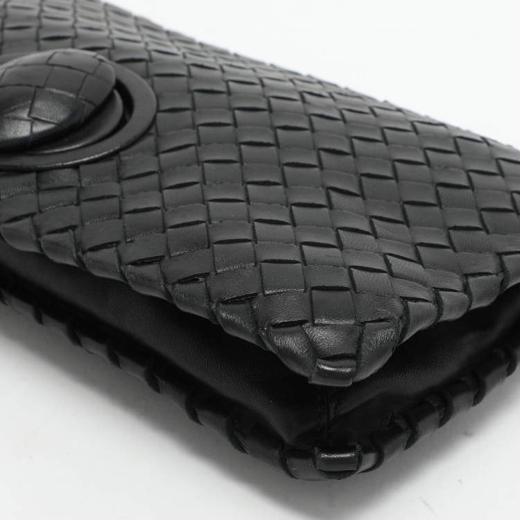 Pre Owned Bottega Veneta Black Intrecciato Leather Twist Lock Clutch