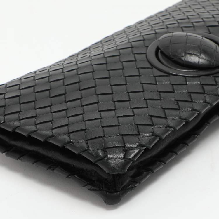 Pre Owned Bottega Veneta Black Intrecciato Leather Twist Lock Clutch