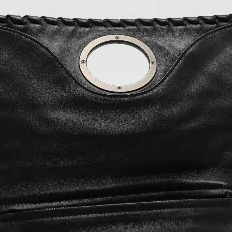 Pre Owned Bottega Veneta Black Intrecciato Leather Twist Lock Clutch