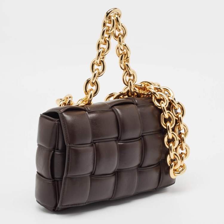Pre Owned Bottega Veneta Choco Brown Padded Leather Chain Cassette Shoulder Bag