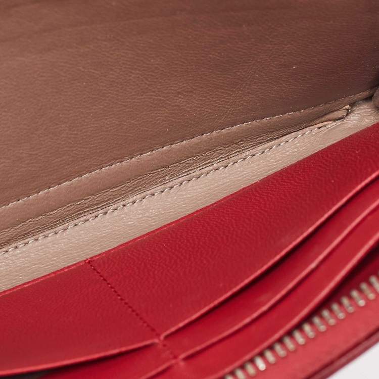 Pre Owned Bottega Veneta Red Crocodile Zip Around Wallet