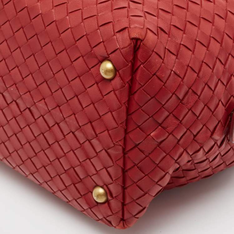 Pre Owned Bottega Veneta Red Intrecciato Leather Montaigne Satchel