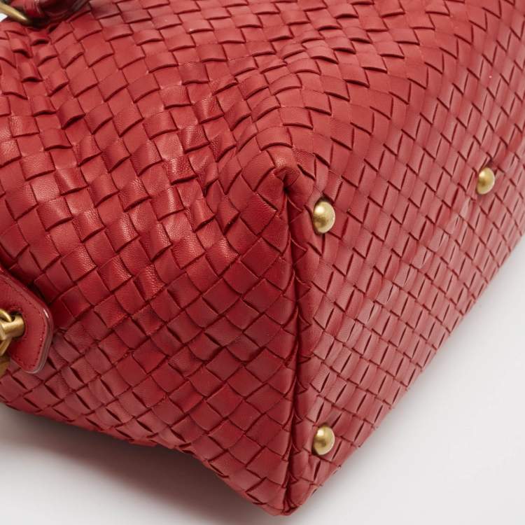 Pre Owned Bottega Veneta Red Intrecciato Leather Montaigne Satchel