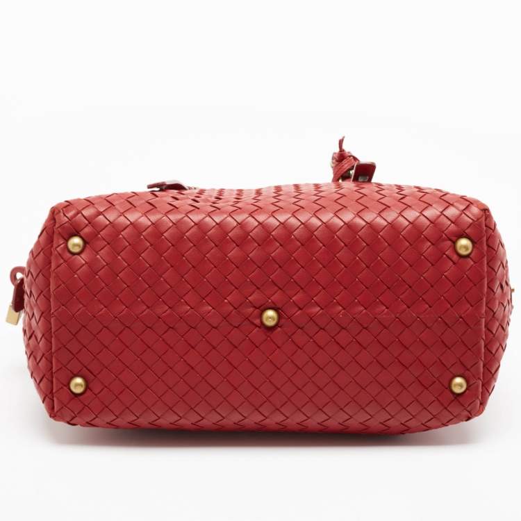 Pre Owned Bottega Veneta Red Intrecciato Leather Montaigne Satchel