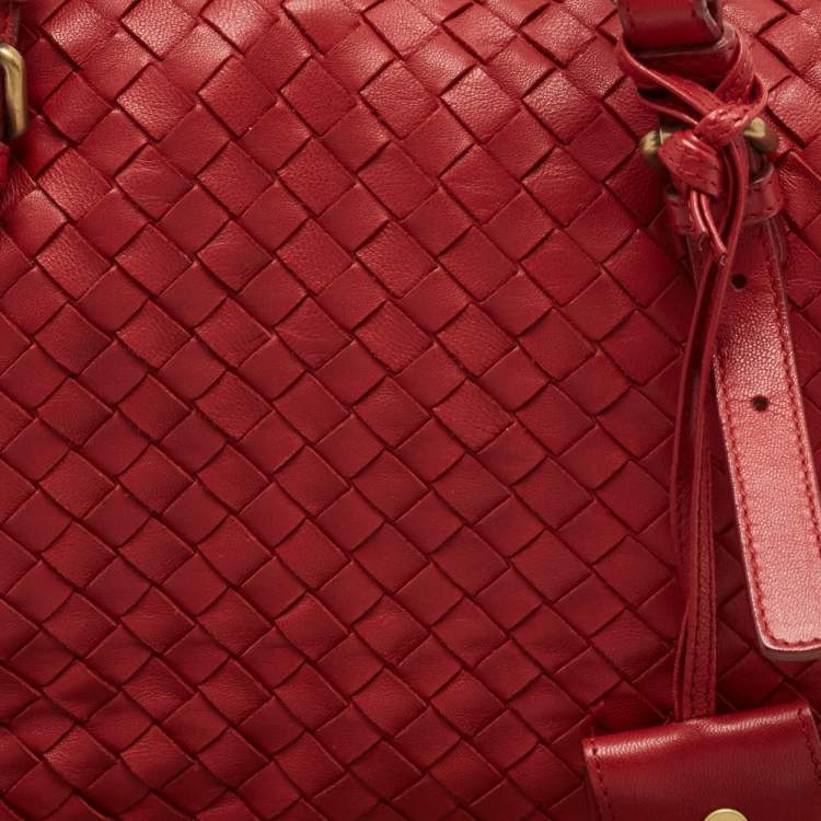 Pre Owned Bottega Veneta Red Intrecciato Leather Montaigne Satchel