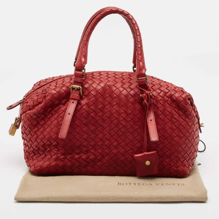 Pre Owned Bottega Veneta Red Intrecciato Leather Montaigne Satchel
