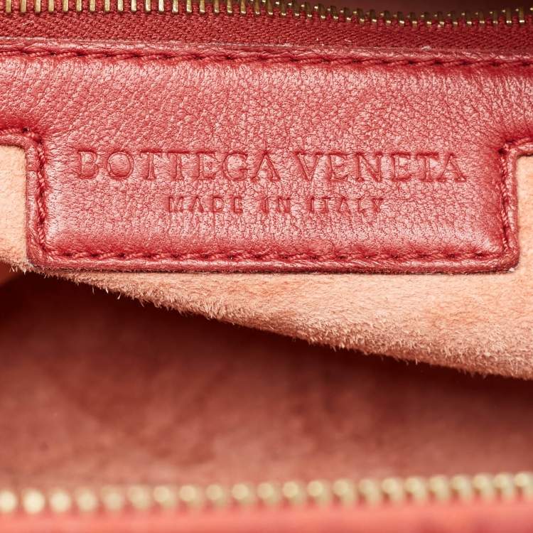 Pre Owned Bottega Veneta Red Intrecciato Leather Montaigne Satchel