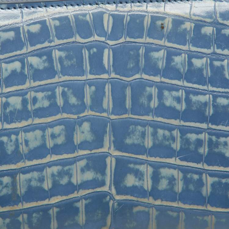 Pre Owned Bottega Veneta Blue Crocodile Zip Around Wallet