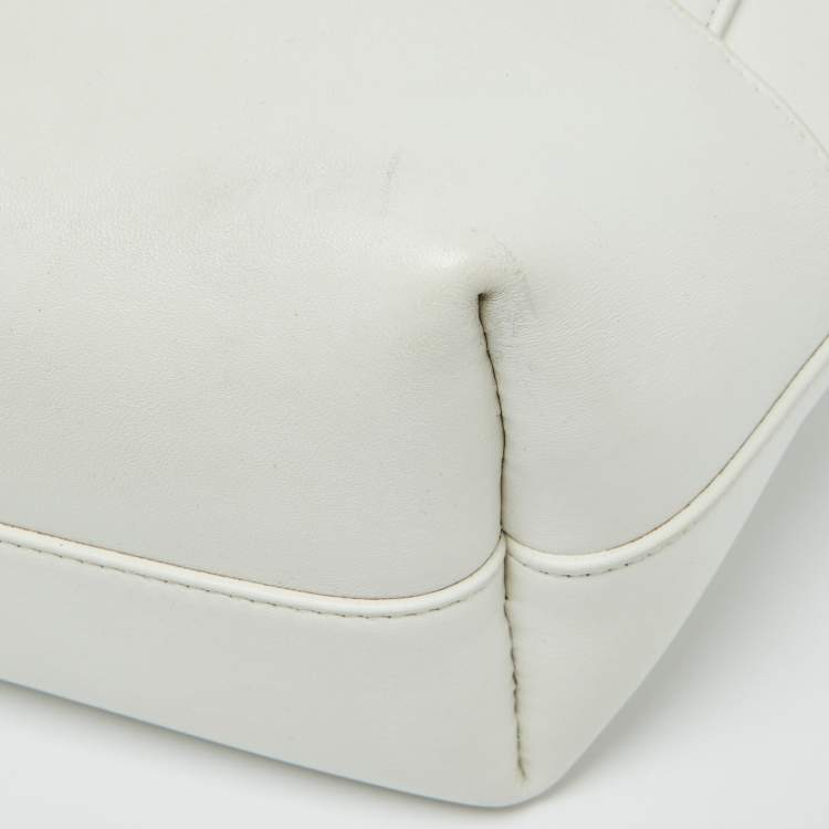 Pre Owned Bottega Veneta White Leather Shoulder Bag