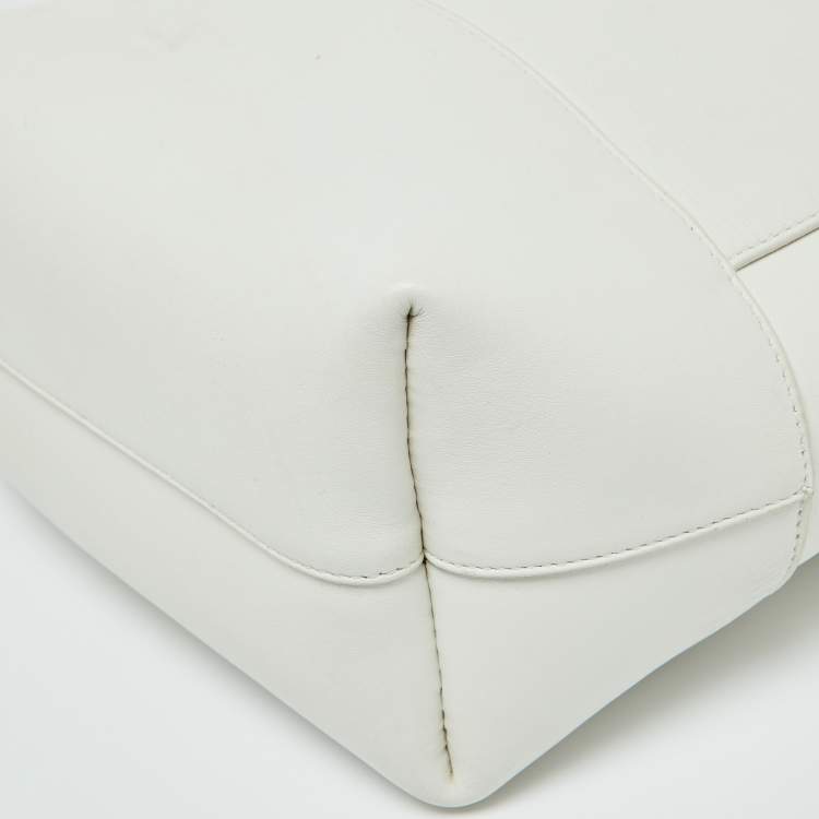 Pre Owned Bottega Veneta White Leather Shoulder Bag