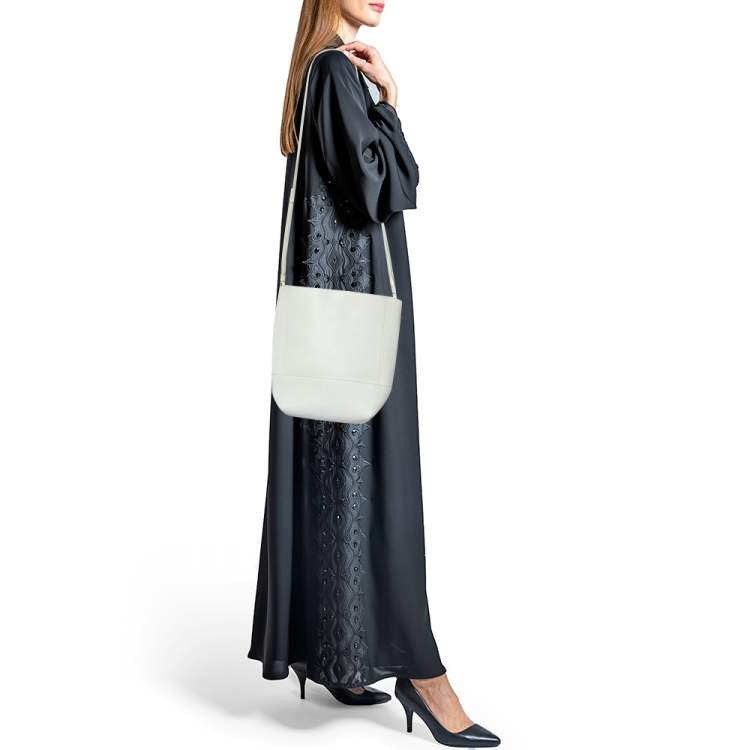 Pre Owned Bottega Veneta White Leather Shoulder Bag