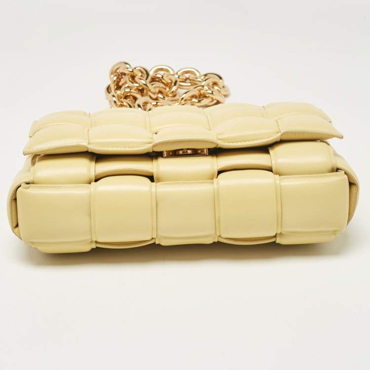 Pre Owned Bottega Veneta Yellow Intrecciato Leather Padded Cassette Chain Bag