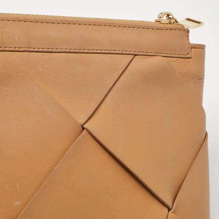Pre Owned Bottega Veneta Brown Intrecciato Leather Blown Up Clutch