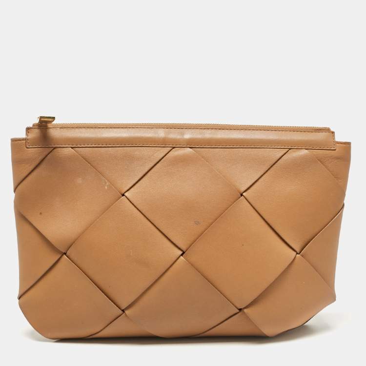 Pre Owned Bottega Veneta Brown Intrecciato Leather Blown Up Clutch