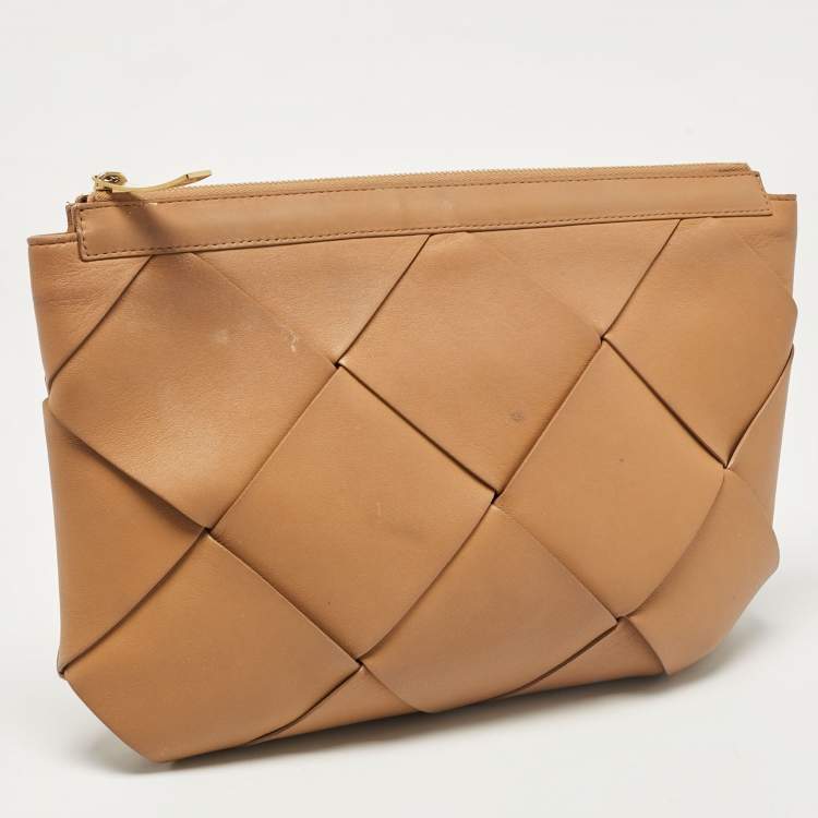 Pre Owned Bottega Veneta Brown Intrecciato Leather Blown Up Clutch