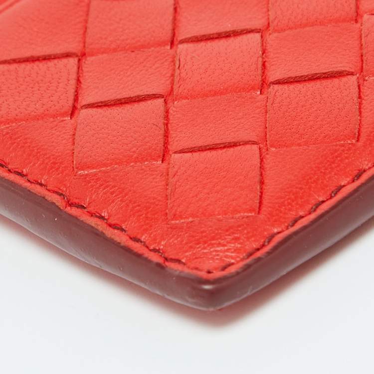Pre Owned Bottega Veneta Orange/Burgundy Intrecciato Leather Card Holder