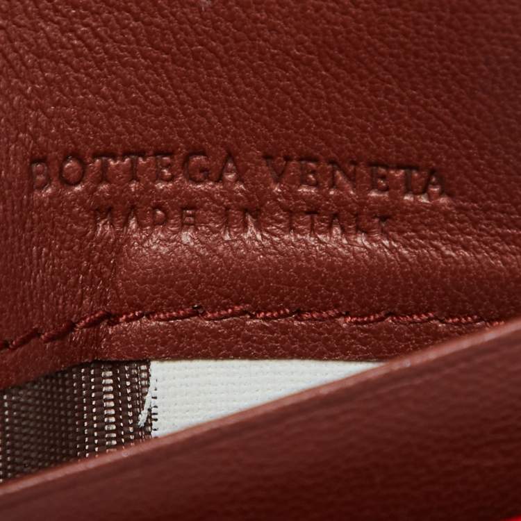 Pre Owned Bottega Veneta Orange/Burgundy Intrecciato Leather Card Holder