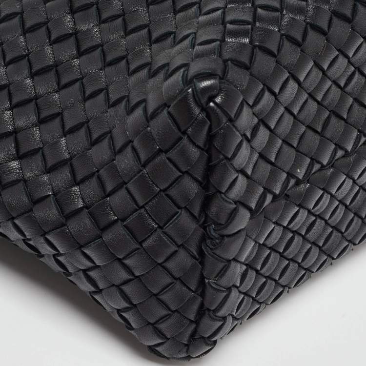 Pre Owned Bottega Veneta Black Intrecciato Leather Mini Cabat Tote