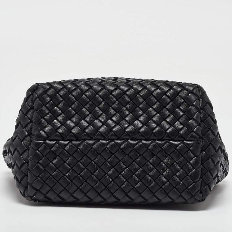 Pre Owned Bottega Veneta Black Intrecciato Leather Mini Cabat Tote