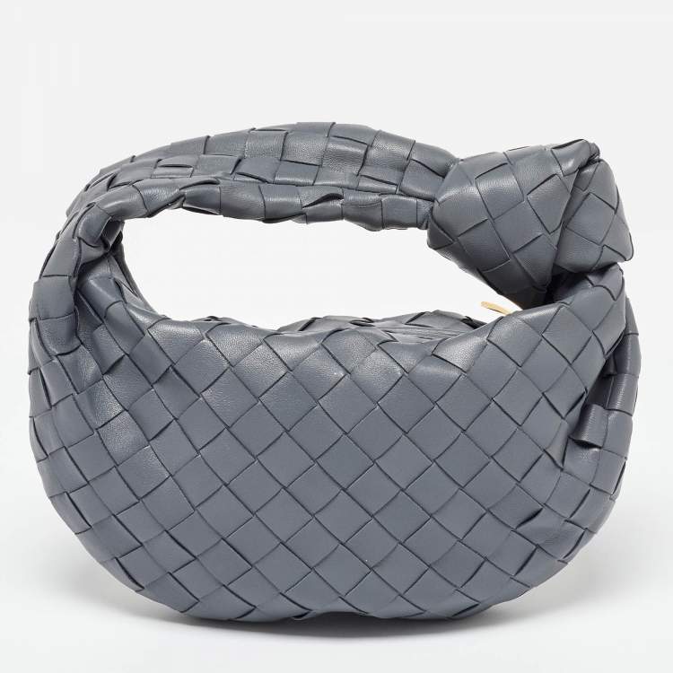 Pre Owned Bottega Veneta Grey Intrecciato Leather Mini Jodie Hobo