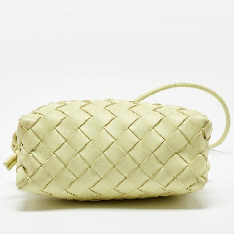 Pre Owned Bottega Veneta Lime Yellow Intrecciato Leather Mini Loop Camera Bag