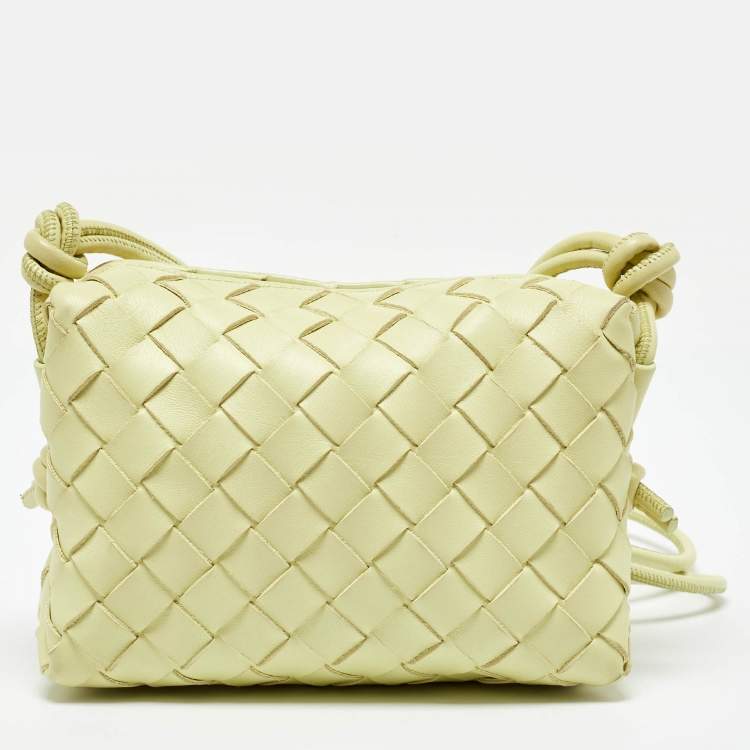 Pre Owned Bottega Veneta Lime Yellow Intrecciato Leather Mini Loop Camera Bag
