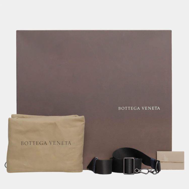Pre Owned Bottega Veneta Blue Leather Intreciatto Laptop Briefcase Bag