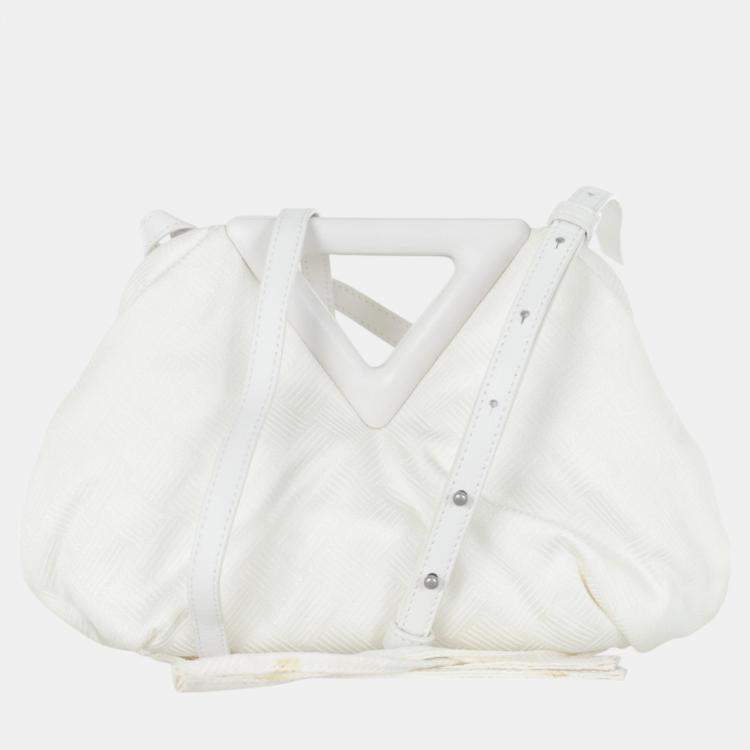 Pre Owned Bottega Veneta White Fabric and Leather Point Shoulder Bag