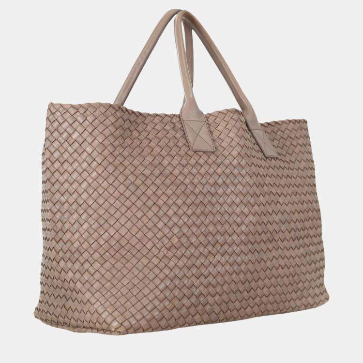 Pre Owned Bottega Veneta Brown Classic Intrecciato Large Cabat Bag