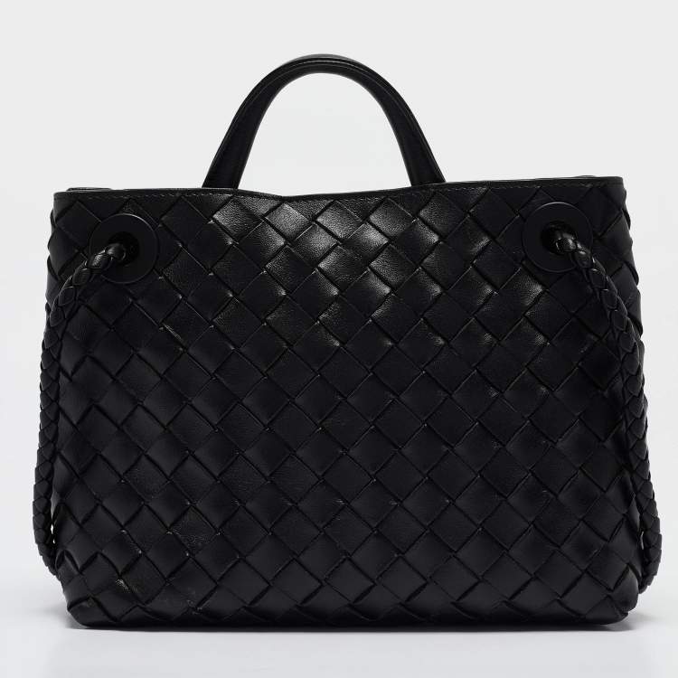 Pre Owned Bottega Veneta Black Intrecciato Leather Small Andiamo Top Handle Bag