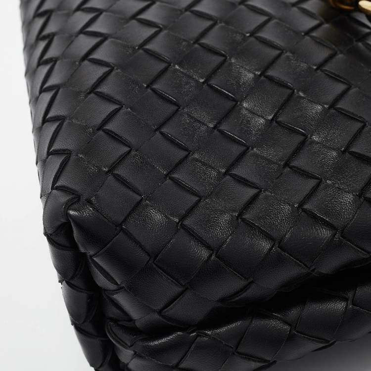 Pre Owned Bottega Veneta Black Intrecciato Leather Small Andiamo Top Handle Bag