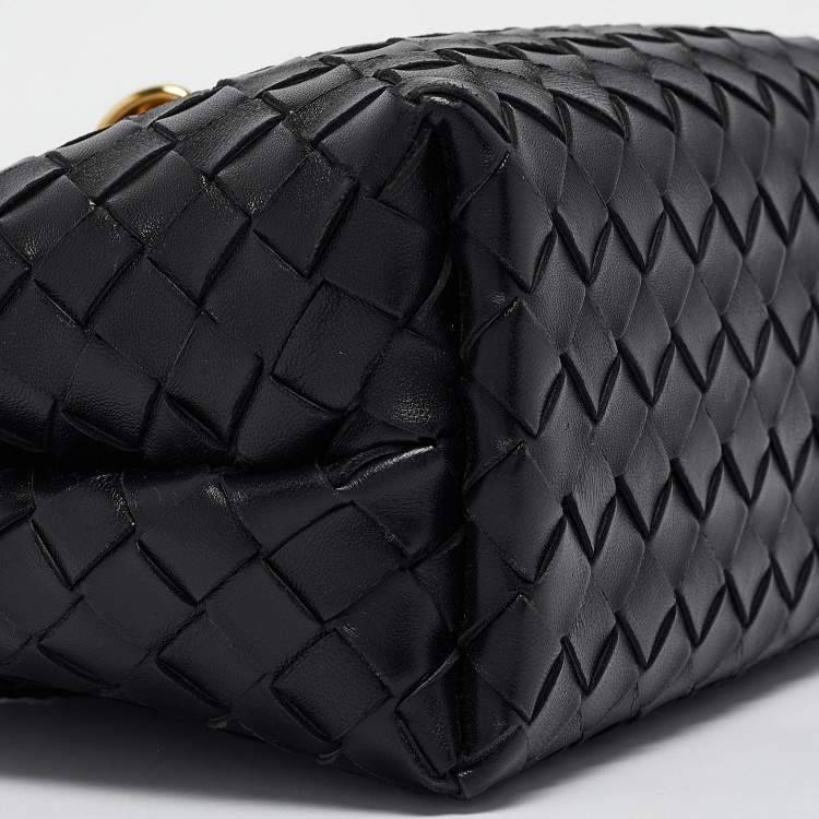 Pre Owned Bottega Veneta Black Intrecciato Leather Small Andiamo Top Handle Bag
